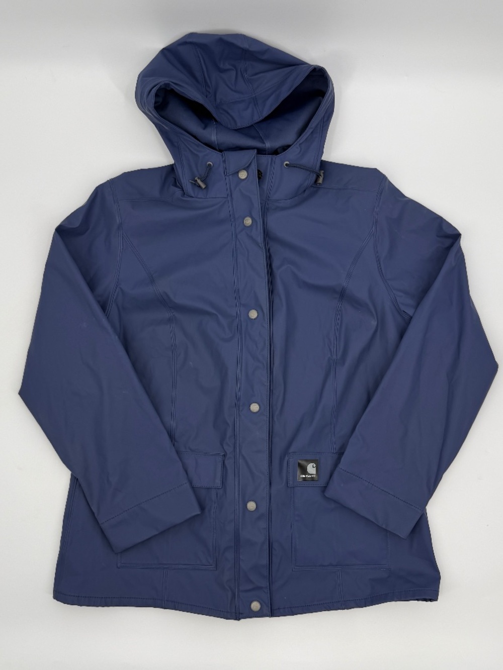 Carhartt Navy Polyurethane Waterproof Raincoat Jacket Coat Snap Front Women M